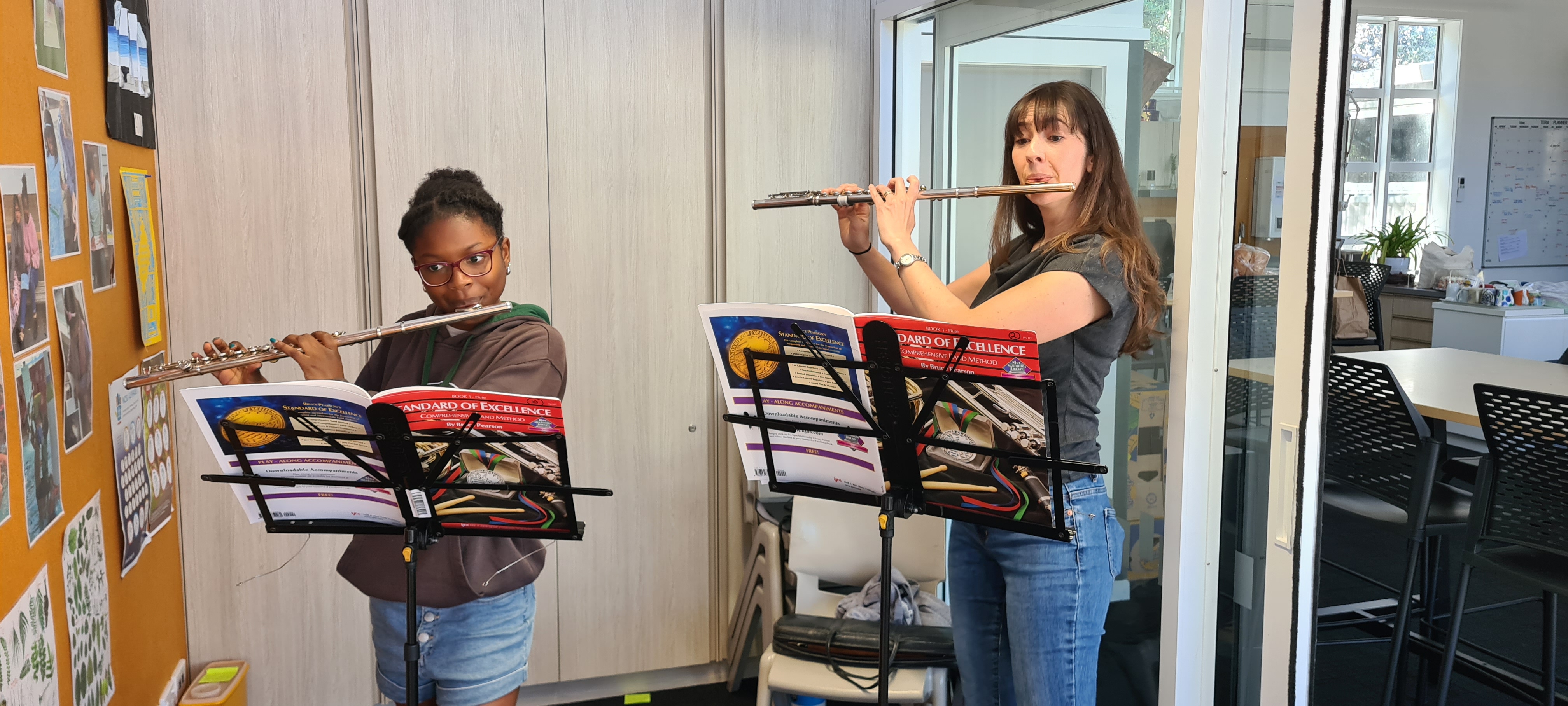 A young flute duo playing with Grace Barron